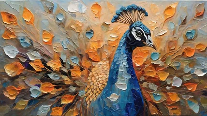 Sierkussen “Fluorite” - oil painting. Conceptual abstract picture of the peacock . Oil painting in colorful colors. Conceptual abstract closeup of an oil painting and palette knife on canvas. © Ainur