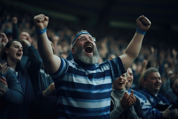 Rugby fan is cheering for his team.