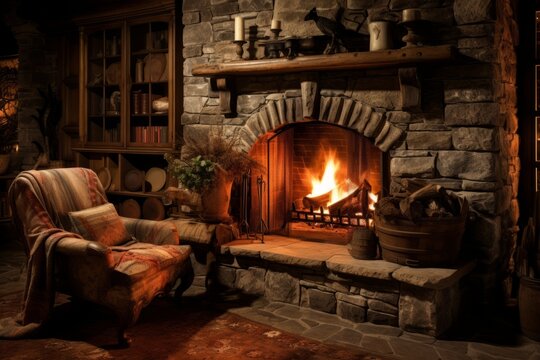 Images of crackling fireplaces bringing comfort in the cold