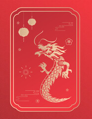 Traditional 3d chinese dragon illustration vector Banner chinese dragon 2024. New Year of the Dragon 2024.translate:happy new year