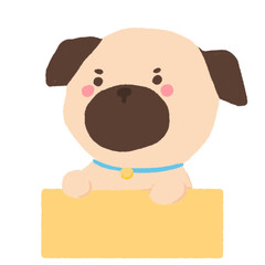 Pug holding sign