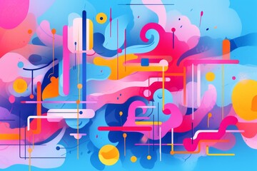 Playful and vibrant social media background with abstract shapes and lines