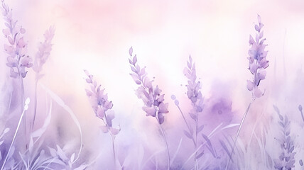 Obraz premium watercolor lavender background with a copy space, delicate soft pastel shade illustration greeting blank