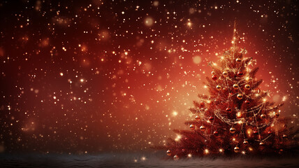 red lights christmas abstract decoration for new year, glowing copy space