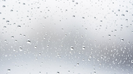 raindrops on glass, abstract gray background, autumn weather, condensation drops on transparent surface for overlay layer