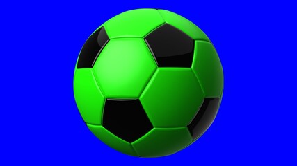 Obraz premium Green soccer ball on blue chroma key background. 3d illustration. 