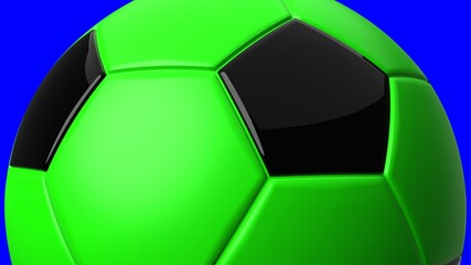Green soccer ball on blue chroma key background.
3d illustration.
