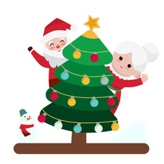 christmas tree with santa claus, santa claus set, santa claus and snowman