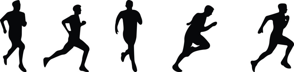 set of Running Man Clip Art, man fast run icon, rush icon vector, running man Animation sprite Sport. Run. Active fitness. Exercise and athlete. Variety of sport movements. Flat vector, the running de - obrazy, fototapety, plakaty