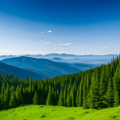 Tranquil Forest Landscape with Blue Sky and Pine Trees
