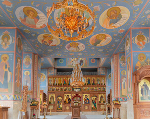 A modern church in honor of the wonderworker St. Sergius of Radonezh in the urban-type settlement of Divnomorskoye. Gelendzhik, Russia. 29.10.20223 - obrazy, fototapety, plakaty