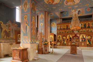 A modern church in honor of the wonderworker St. Sergius of Radonezh in the urban-type settlement...