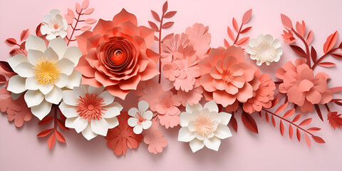 Flower Paper ,Amassed pink bloom border on pink foundation Creative resource, with generative ai