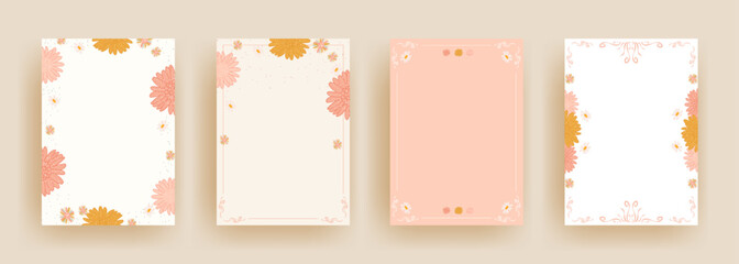 set of artistic universal template with flowers and border design