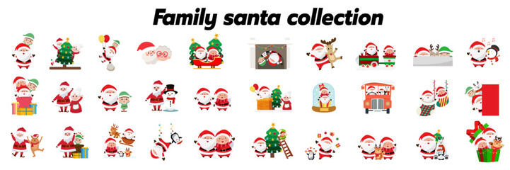 Christmas tree with Santa Claus, Santa Claus set, Santa Claus and snowman illustration