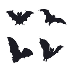 Halloween Bat Silhouette With Different Style. Vector Illustration Set. 
