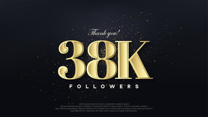 Design thank you 38k followers, in soft gold color.