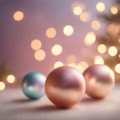 Bolas Esferas de Navidad Rosa y Oro y Verde con Fondo de Luces Difuminadas
