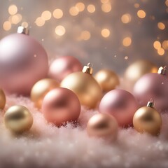 Esferas de Navidad Doradas y Rosa Sobre Nieve