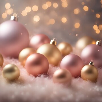 Esferas de Navidad Doradas y Rosa Sobre Nieve
