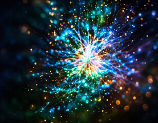スパークする光のきらめきとネットワーク宇宙の抽象的背景 Sparkling Lights and Abstract Backgrounds of the Networked Universe - obrazy, fototapety, plakaty
