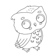 Cute little owl line. Vector outline sketch for childish coloring book. Baby bird for kids
