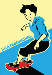 boy with skateboard to Do Skateboard Tricks. Vector illustration.Cartoon character.