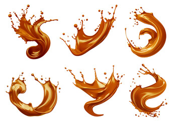 Orange Mustard brown cream liquid paint ink splash swirl wave on transparent background cutout, PNG file. Many assorted different design. Mockup template for artwork graphic design