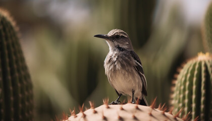 Fototapeta premium A beautiful hummingbird perching on a green branch, focused and alert generated by AI