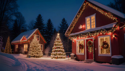 (Christmas background/christmas wallpaper/fondo de navidad/fondo navideño) christmas house in the night