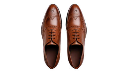 top view Men's brown shoes on a transparent background