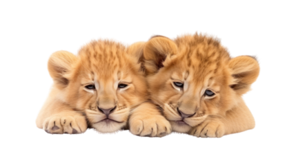 two kid lions on the transparent background