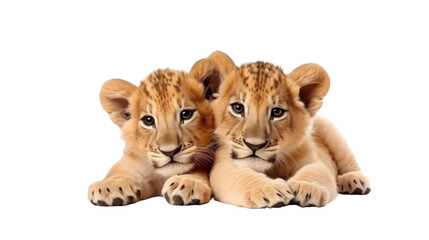 two kid lions on the transparent background