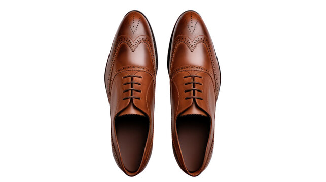 top view Men's brown shoes on a transparent background