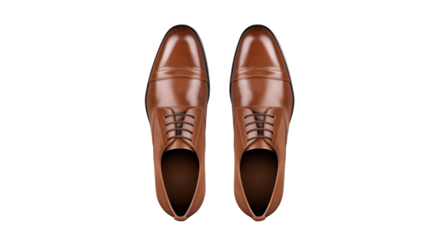 top view Men's brown shoes on a transparent background