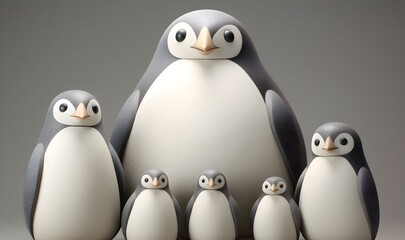Stone made sculpture of an endearing and adorable penguin family, Lovely penguin family 