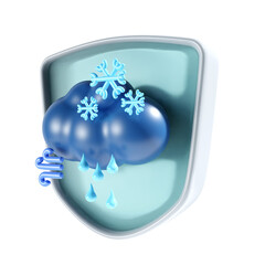 snow and cloudy weather with shield background 3d illustration
