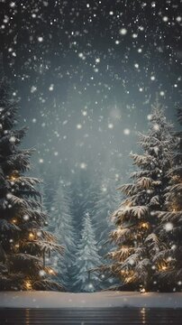 Christmas tree in the snow winter background, looping video animation