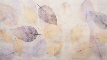 autumn background prints of dry leaves on paper scrapbooking, soft color delicate pastel colors blank copy space
