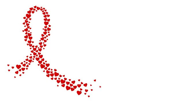 Red cancer awareness ribbon made of hearts with alpha channel transparent background