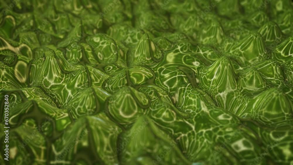 Poster animated green backdrop with liquid metal pattern. seamless loop. 3d abstract