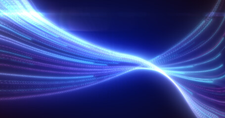 Abstract blue glowing flying waves from lines energy magical background