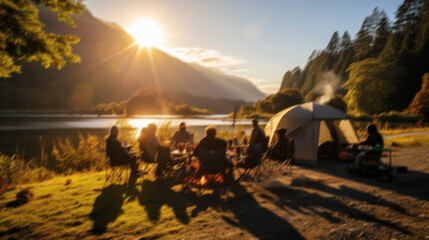 Fototapeta premium soft of blurred, people camping at outdoor