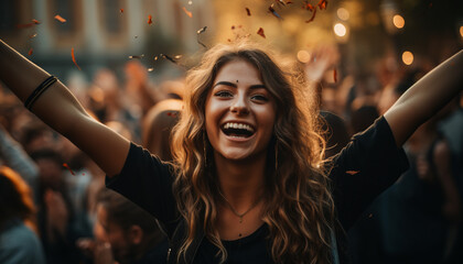 Fototapeta premium Young adults enjoying a fun, carefree night at a nightclub generated by AI