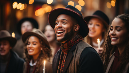 Fototapeta premium Young adults enjoying a carefree night, smiling and laughing together generated by AI