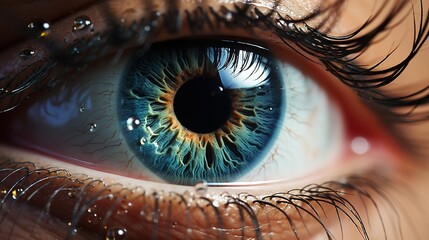 Blue female eye pupil macro photography - obrazy, fototapety, plakaty