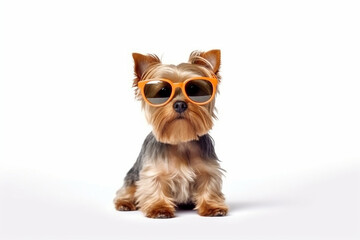 Cute yorkshire terrier with white back sunglasses