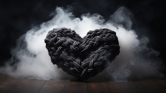 interlacing black heart of a witch in the fog, unusual art halloween valentine