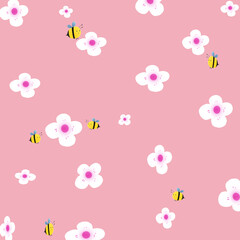 seamless pattern with flowers and bee