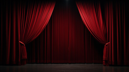red theater curtain, stage curtain in the theater, stage podium the blank for the performance is free